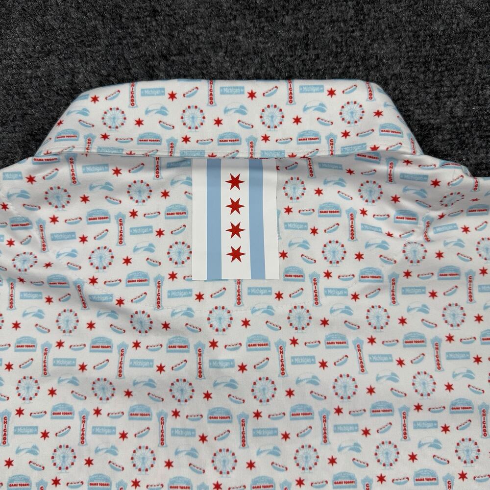 Rhoback Chicago Hot Dog Performance Golf Polo Men’s XL White Red Blue Shirt - Picture 10 of 11